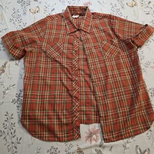 Vintage 70s Land & Sea Plaid Blouse Metallic Thread Made in USA